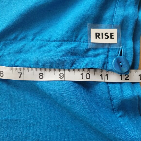 FLAX 100% Linen 2 Pc Tunic~Shorts Size MEDIUM Sapphire Blue Tab Adj Long Sleeves - Picture 15 of 15